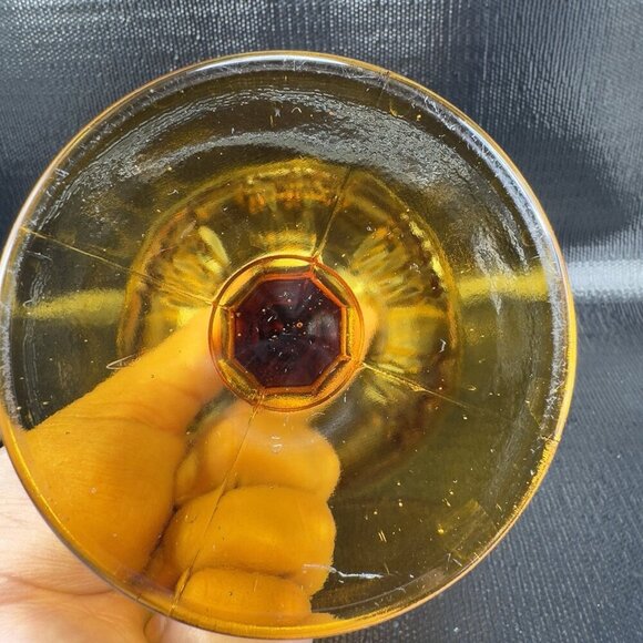 Vintage Indiana Glass Amber Tall Compote Pedestal Bowl Dish 6.5inch Cup Goblet - Picture 11 of 16